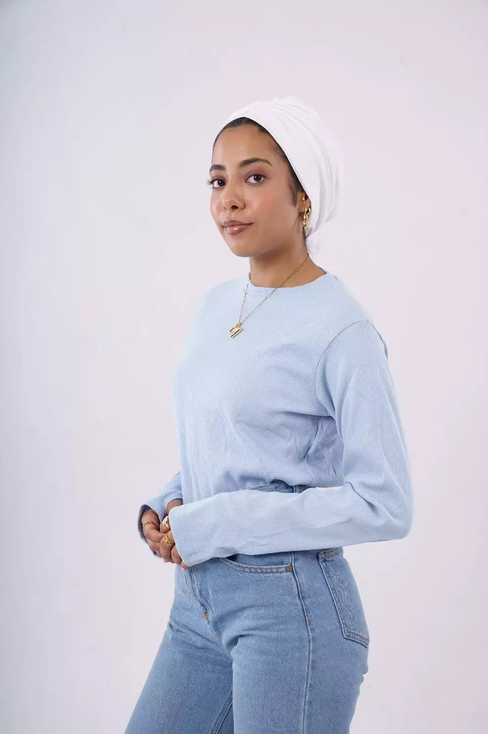Ribbed long sleeves top in baby blue