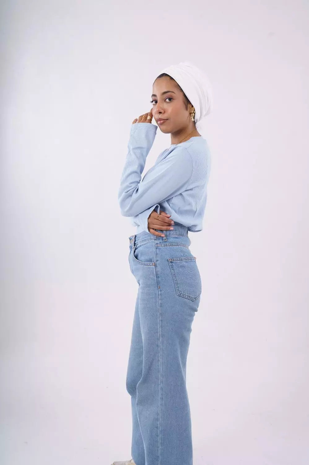 Ribbed long sleeves top in baby blue