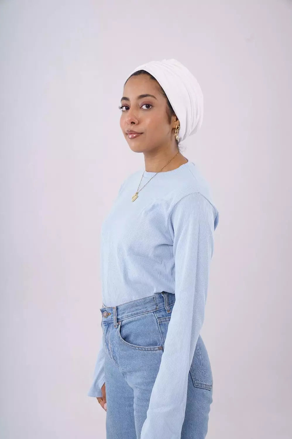 Ribbed long sleeves top in baby blue
