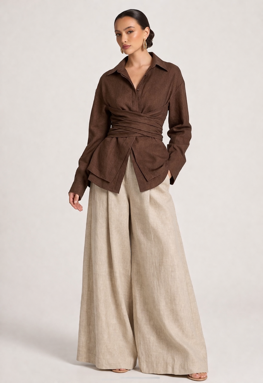 ELARA WRAP BLOUSE ON BROWN