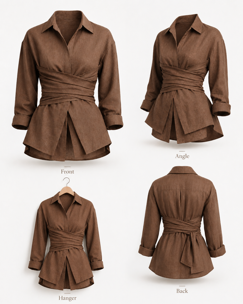 ELARA WRAP BLOUSE ON BROWN