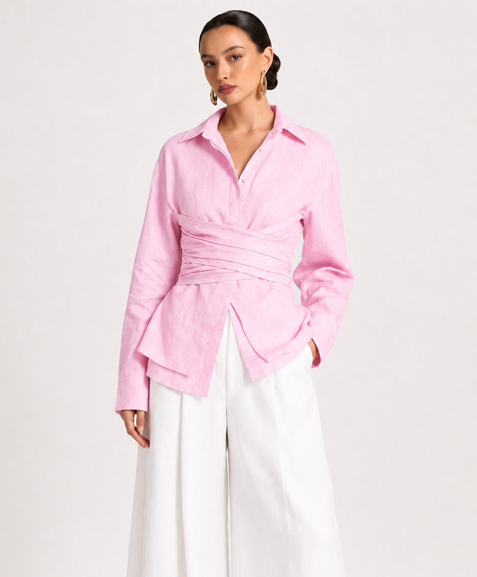 ELARA WRAP BLOUSE IN PINK