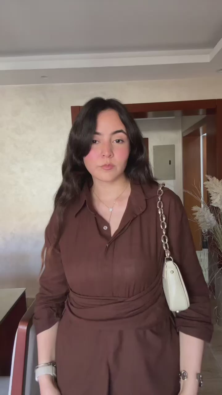 ELARA WRAP BLOUSE ON BROWN
